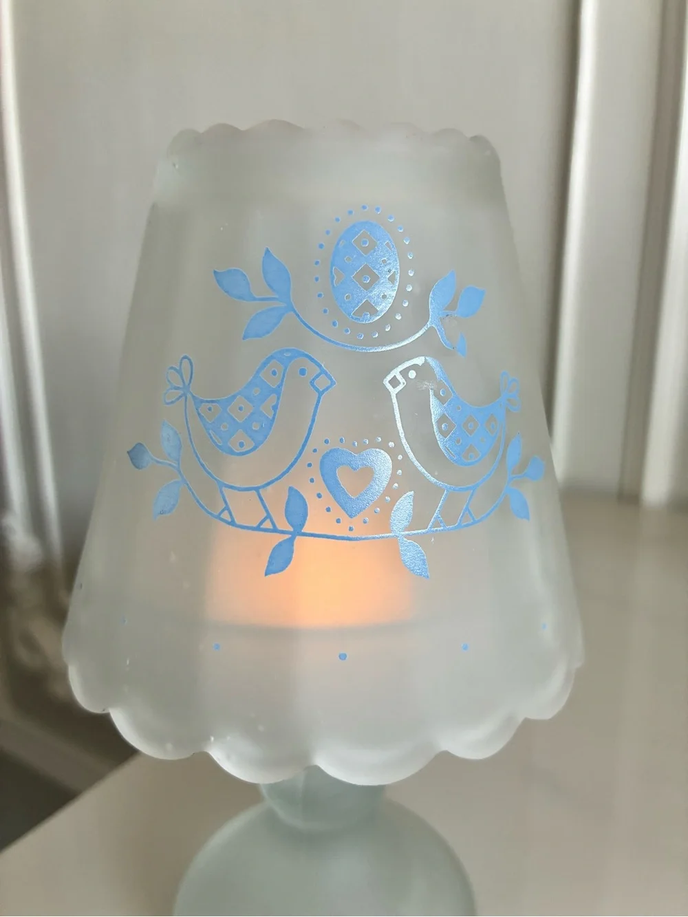 Frosted White Glass Bird Pattern Fairy Lamp